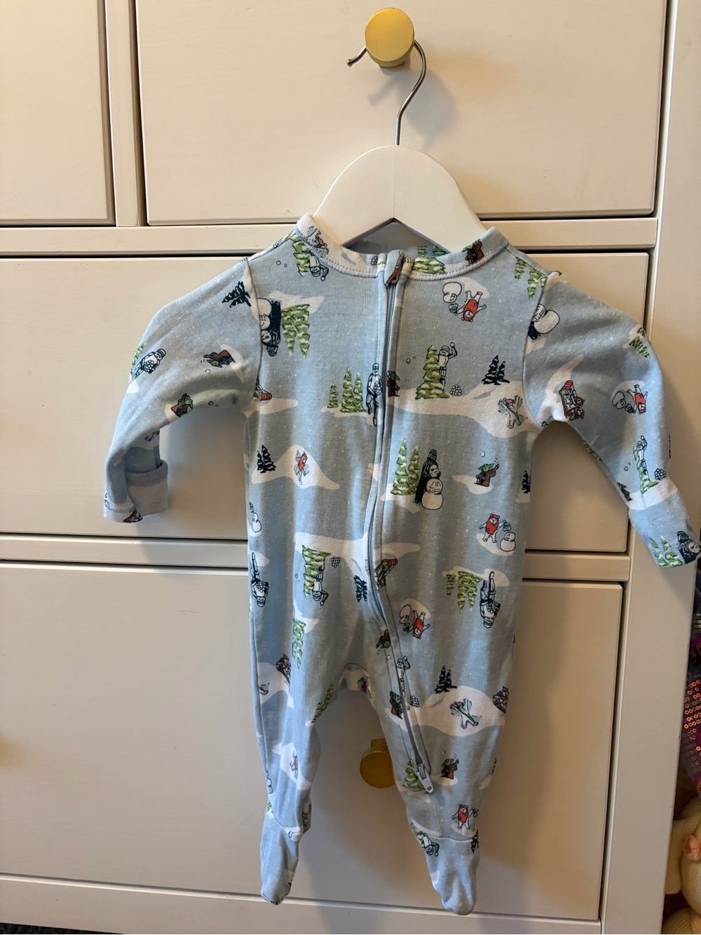 Old Navy Baby 0-3M Star Wars Yoda Christmas Footie Sleeper Blue